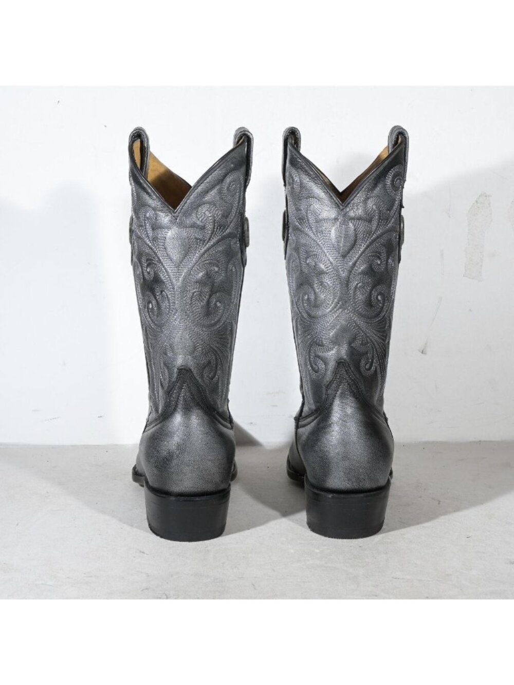 Vintage Silver Leather Western Cowboy Boots Deadstock Embroidered Burnished 9.5 - Picture 4 of 7